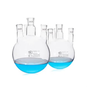 Glass Boiling Flask, Round Bottom With 4 Straight Necks,Standard Ground Mouth